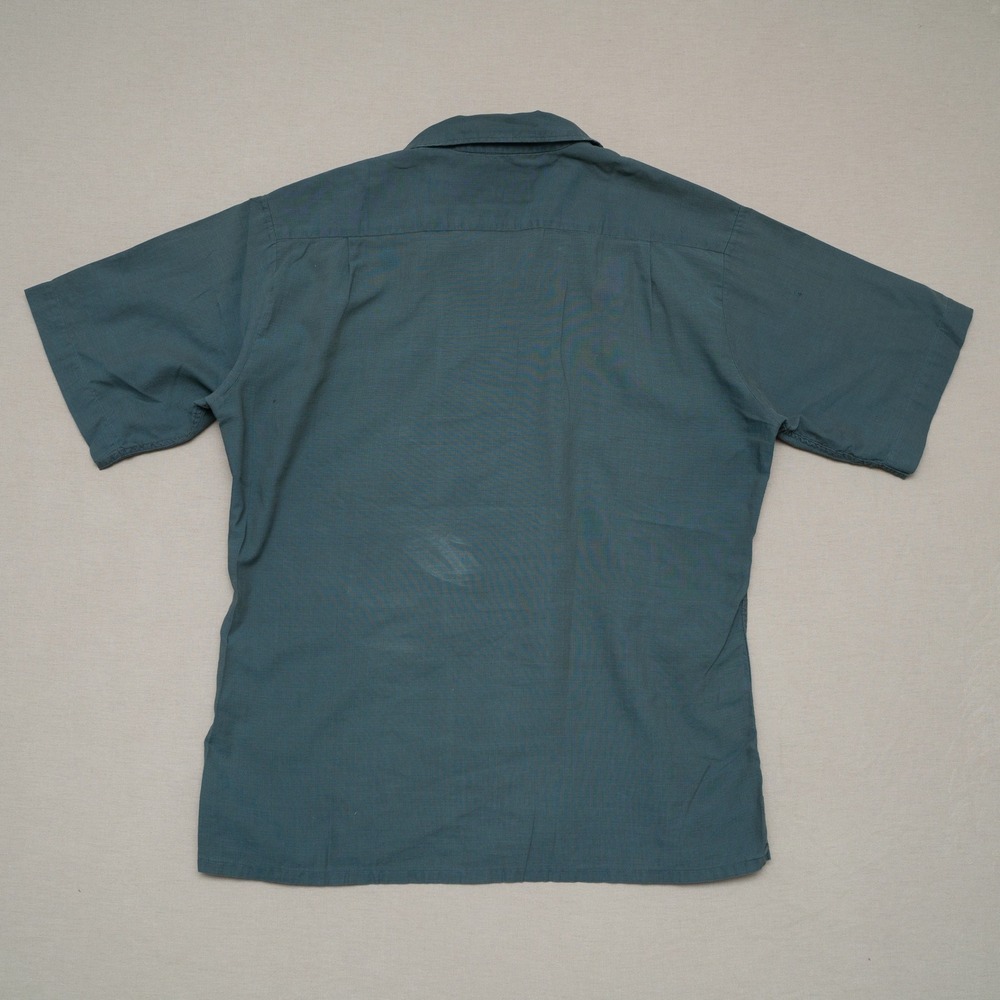 Vtg 60s Cotton Camp Loop Collar Mansmooth Selvedge Button Up Shirt Manhattan M - Picture 2 of 10
